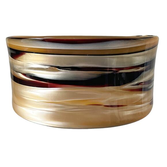 1990s Cellulose Acetate  Dark & Golden Brown Cuff Bracelet Triangle Earrings - Picture 2 of 7